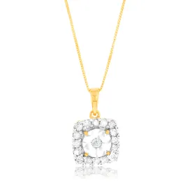 10ct Yellow Gold 1/3 Carat with 17 Brilliant Diamonds Square Pendant