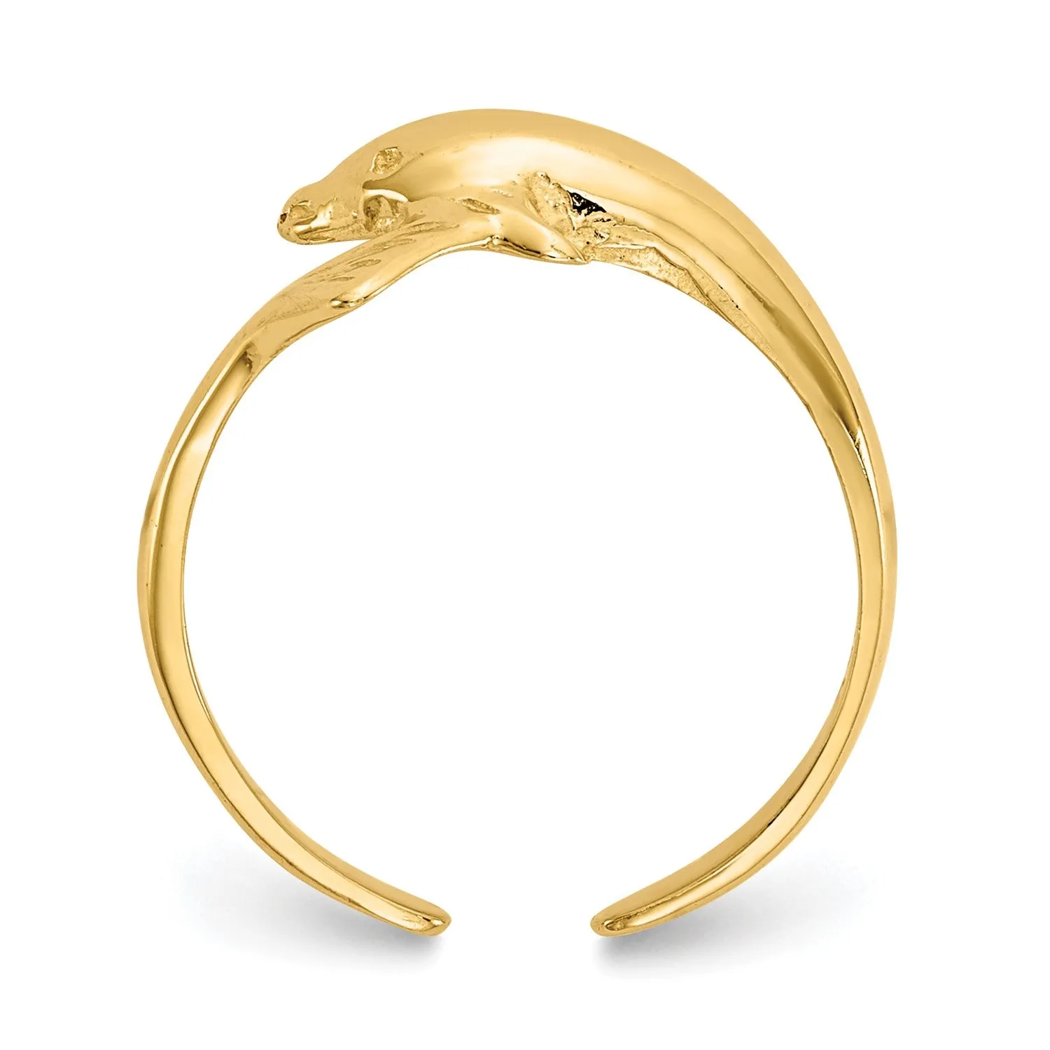 10k Real Yellow Gold High Polished Dolphin Toe Adjustable Ring