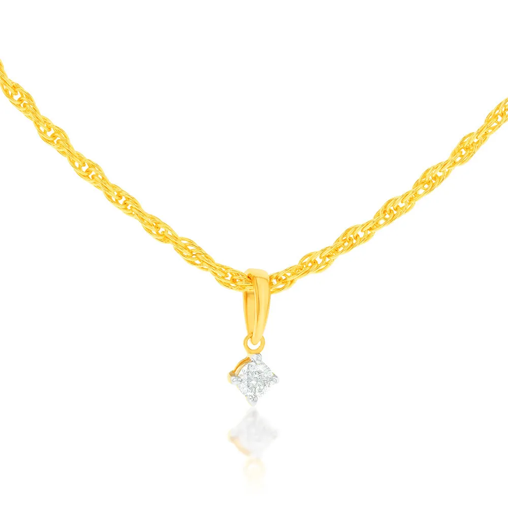 14ct Gold Plated Sterling Silver 1/10 Carat Diamond Pendant on Adjustable 60cm Chain