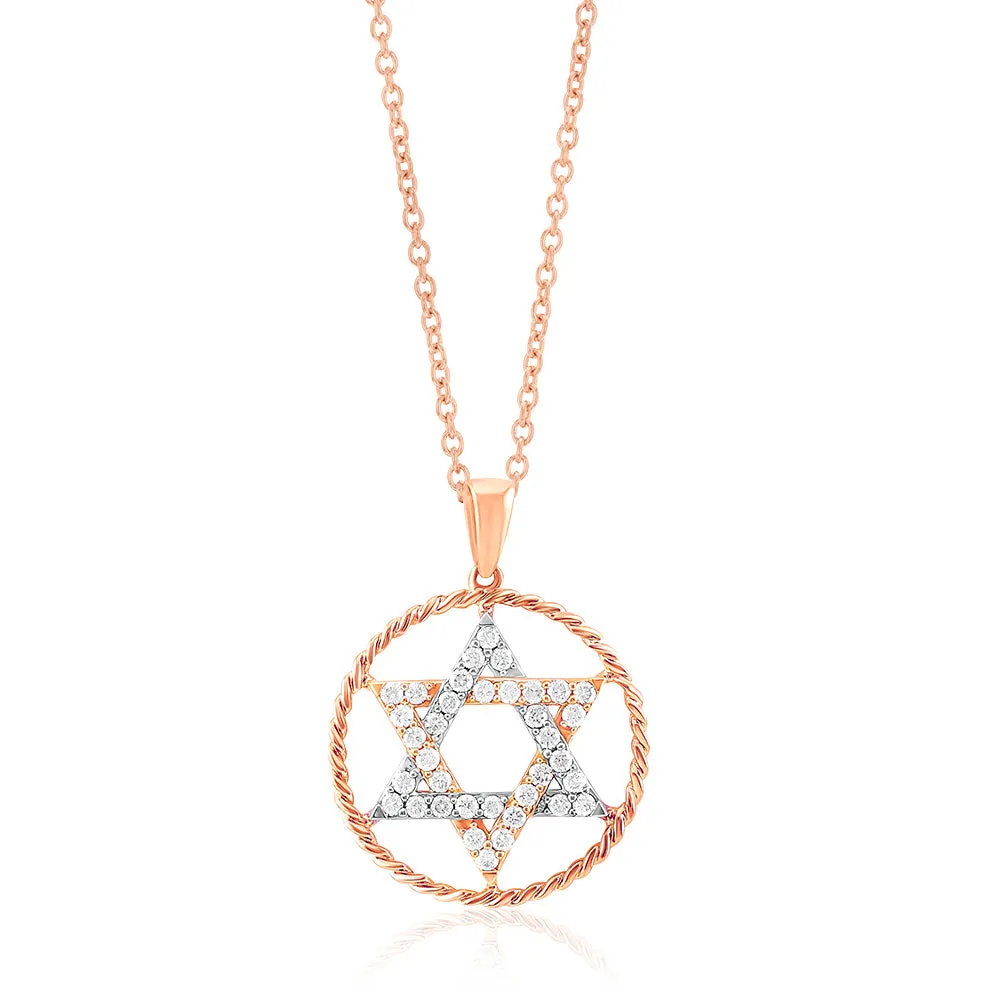 14ct Rose Gold Diamond Star of David Pendant With 72 Diamonds