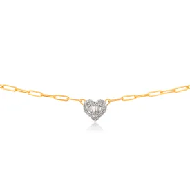 14ct Yellow and White Gold 1/2 Carat Diamond Heart Pendant On 41cm Chain