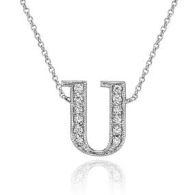 14K White Gold Armenian Initial Diamond Necklace