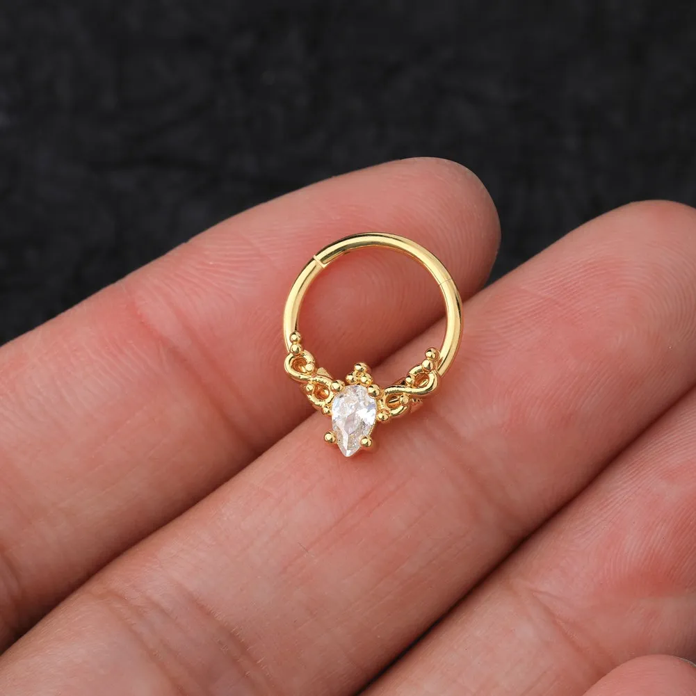 16G Oval Crystal CZ Segment Septum Ring and Daith Earring