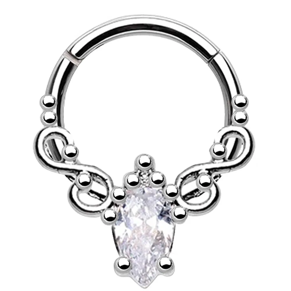 16G Oval Crystal CZ Segment Septum Ring and Daith Earring