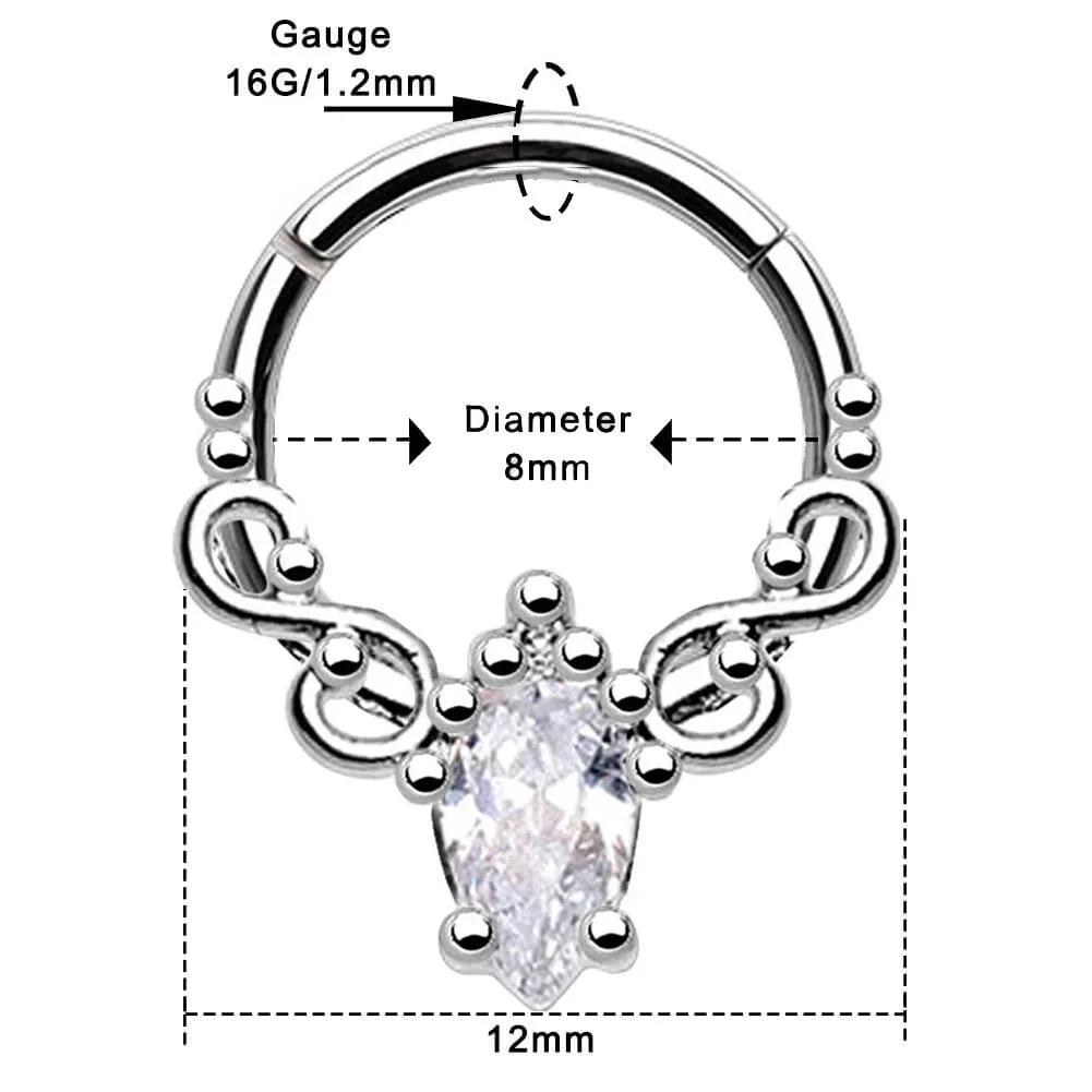 16G Oval Crystal CZ Segment Septum Ring and Daith Earring