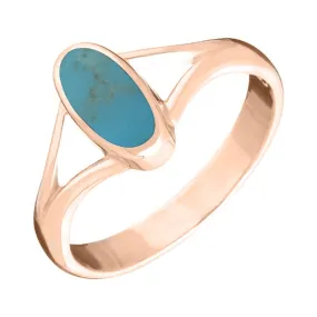 18ct Rose Gold Turquoise Heritage Oval Split Shoulder Ring