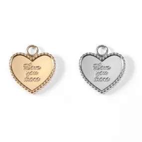 18K Gold PVD Stainless Steel "Love You More" Heart Charm / PDL0055