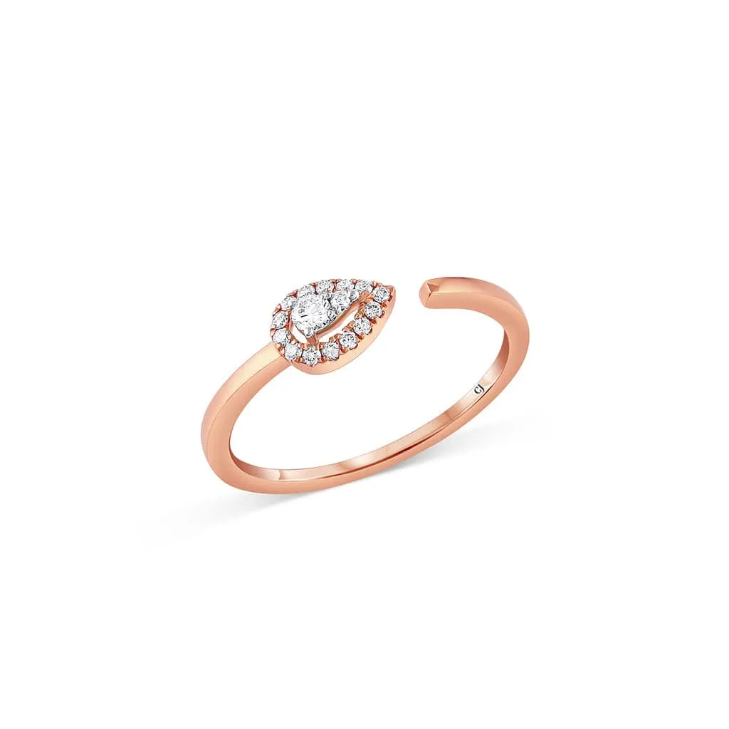 18K Rose Gold Diamond Open Pear Snake Motif Ring