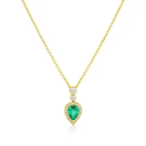 18kt Yellow Gold 1.03ct Pear-Shaped Emerald and Diamond Necklace