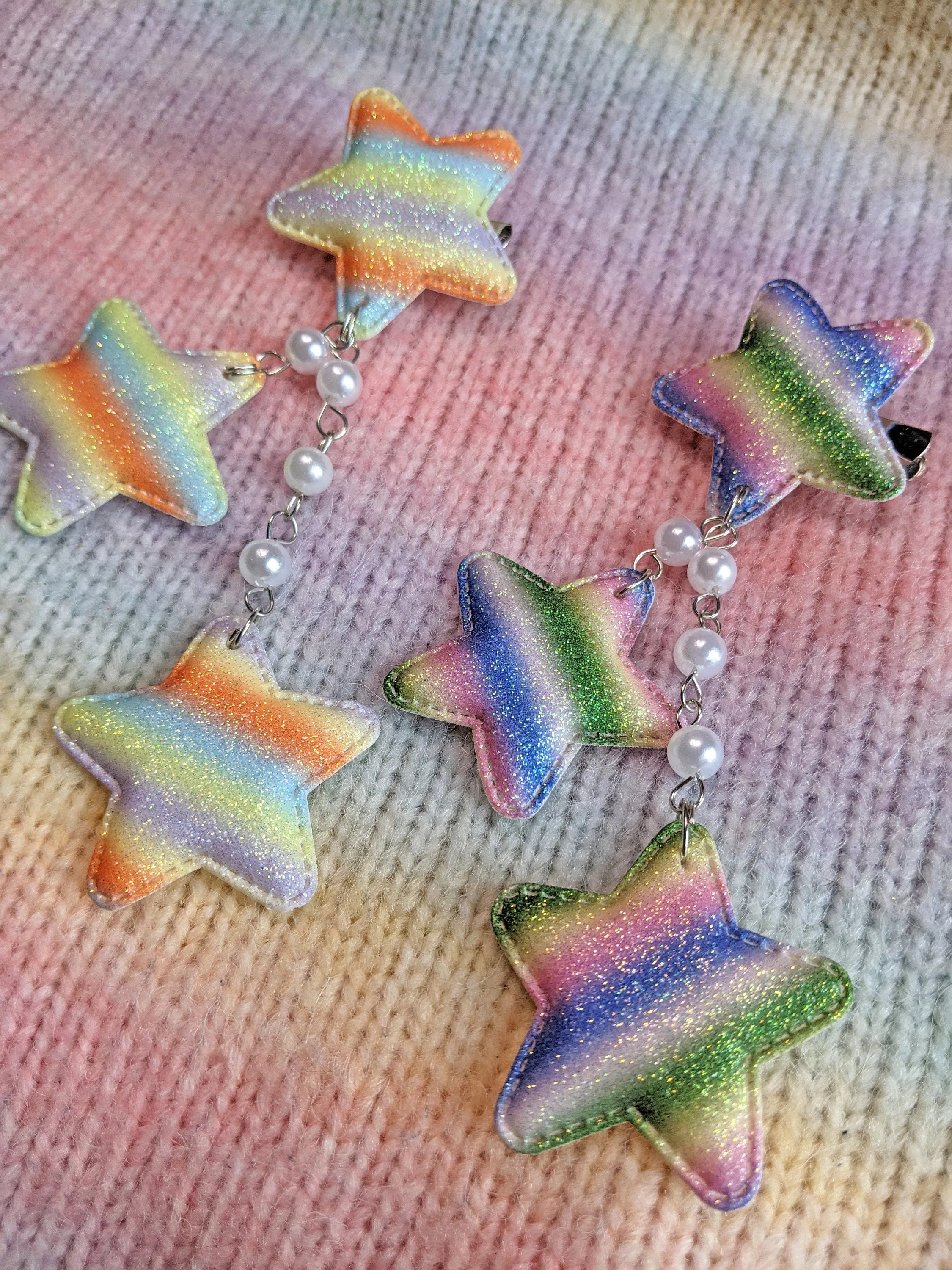 2-Way Striped Glitter Star Clips- Choose your color