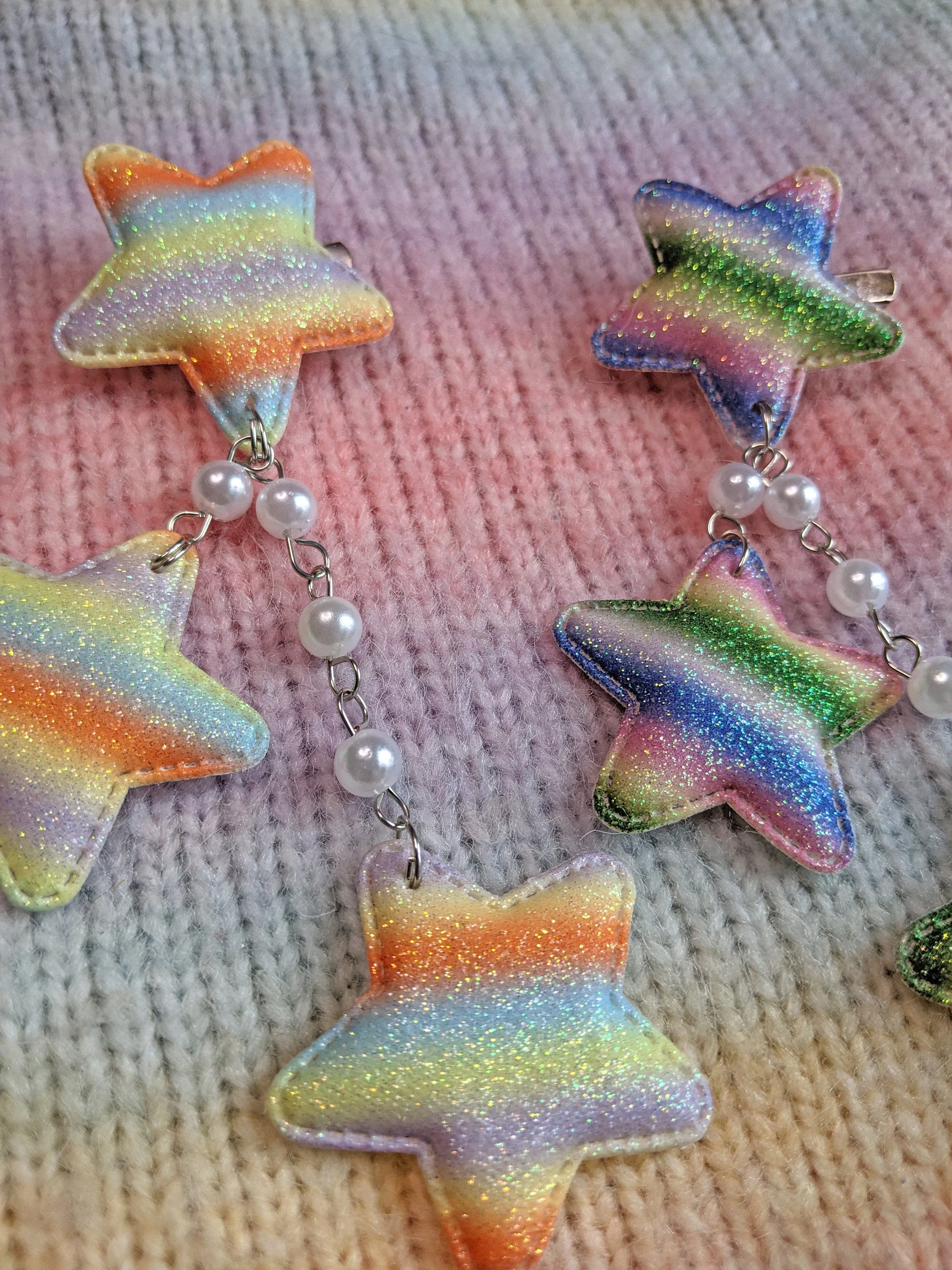 2-Way Striped Glitter Star Clips- Choose your color