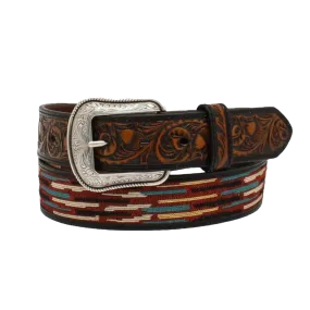 3D Men's Tooled Tabs Woven Inlay Black Belt D100012301