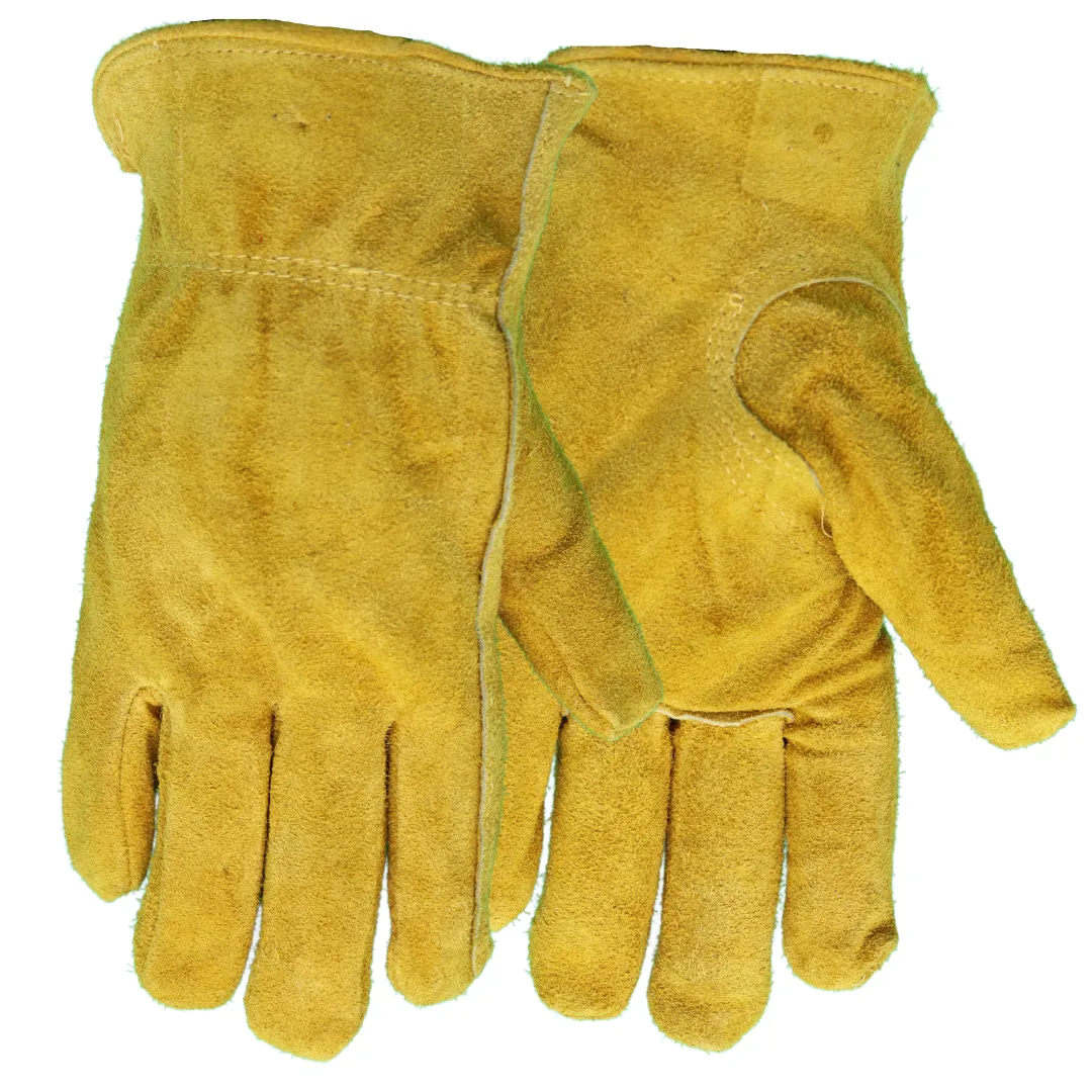 55170 FLEECE SUEDE COWHIDE THERMAL LINED GLOVES - SHIIRRED ELASTIC WRIST - SIZES S-XL