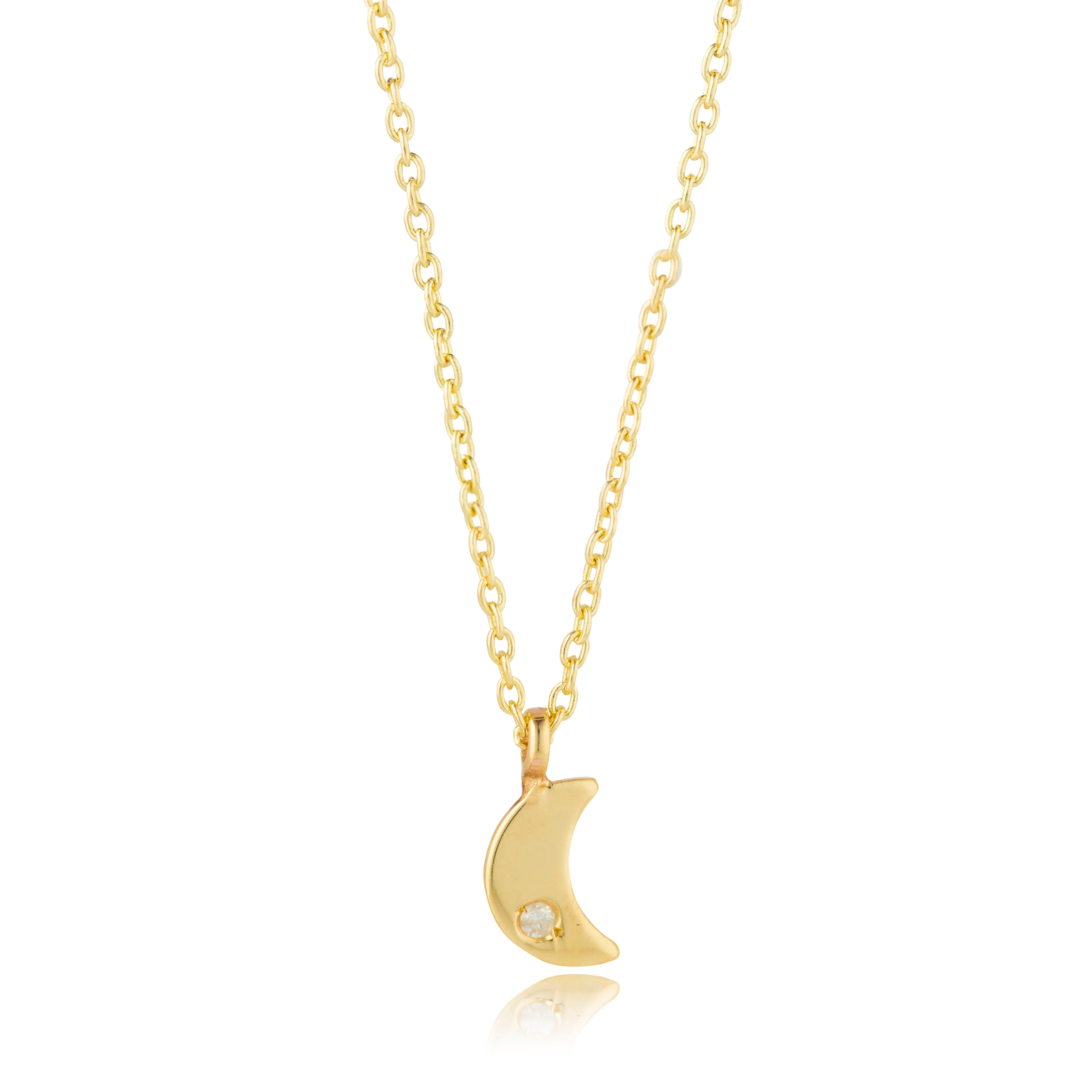 9kt Gold Moon & Diamond Pendant Necklace