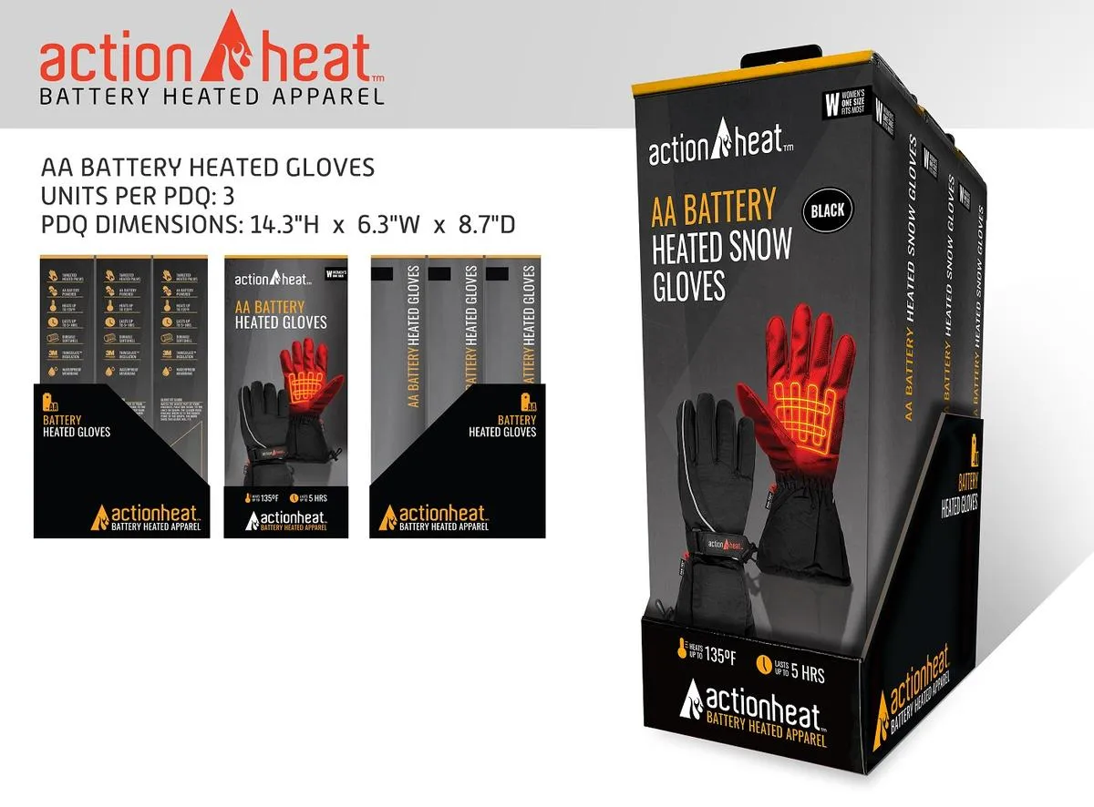 ActionHeat AA Men's Battery Heated Snow Gloves - 3pk PDQ