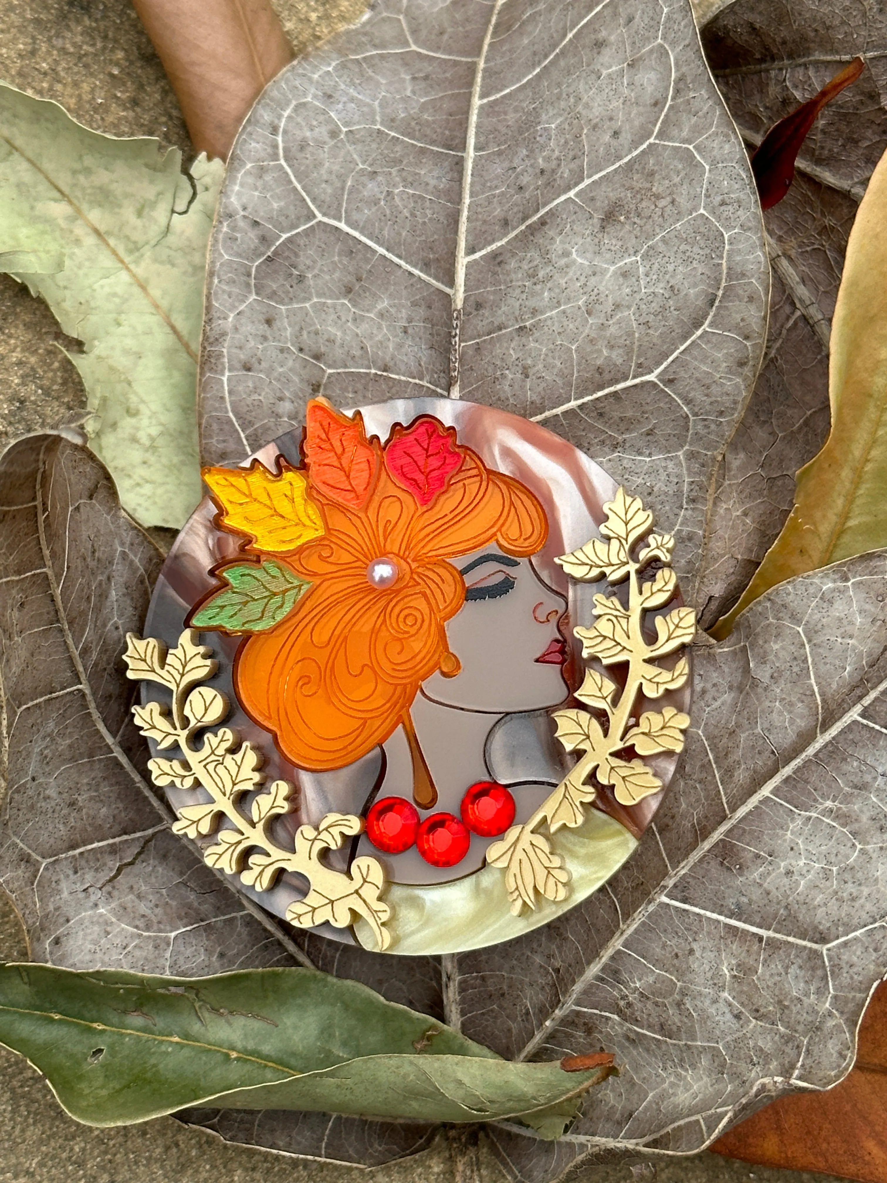 Autumn Art Deco Muse 🍁 - Brooch - Set of 4