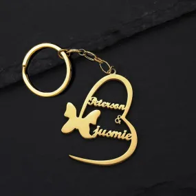 Big Heart Couple Name Keychain