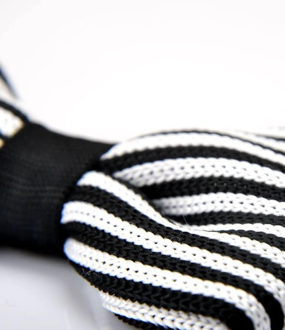 Black & White Stripes Knitted Bow Tie