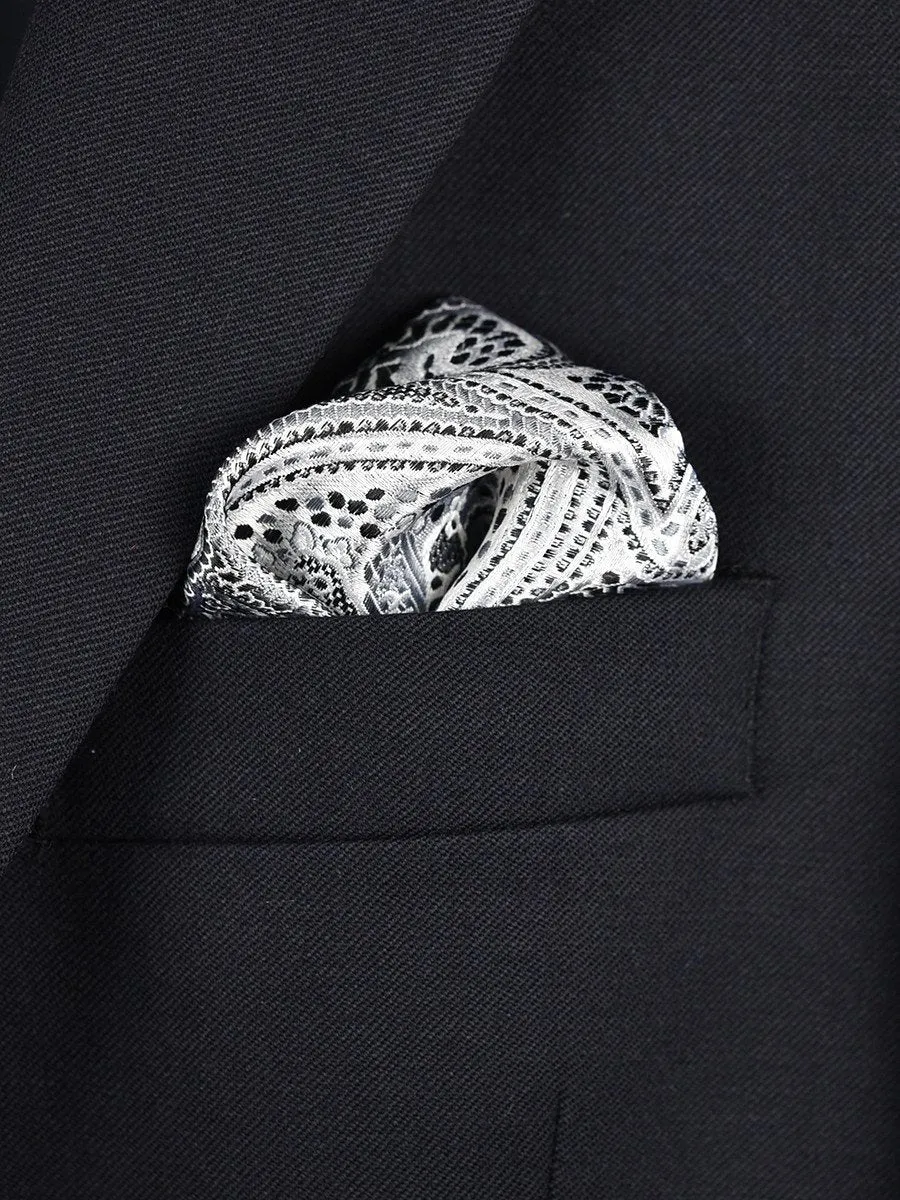 Boy's Pocket Square 22378 Silver/Black Paisley