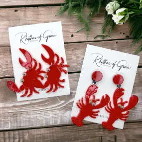 Cajun Earrings - Crab Earrings, Crawfish Earrings, Lobster Earrings, Handmade Earrings, Animal Earrings, Googly Eyes, Crawfish Boil, Crabs