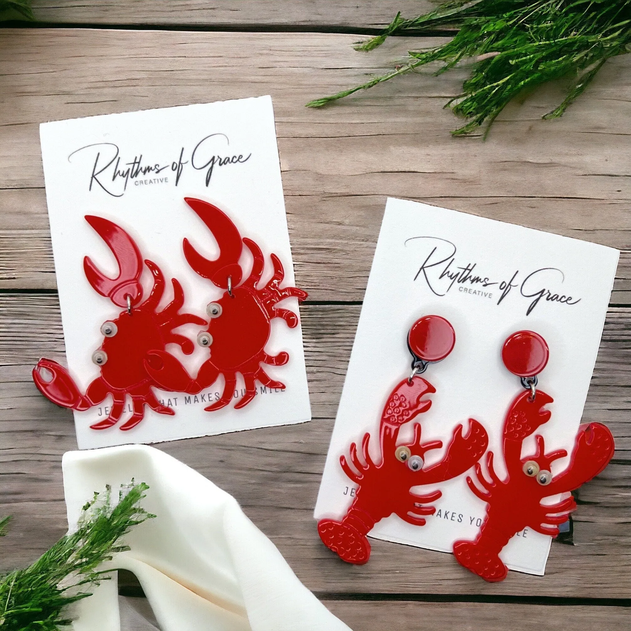 Cajun Earrings - Crab Earrings, Crawfish Earrings, Lobster Earrings, Handmade Earrings, Animal Earrings, Googly Eyes, Crawfish Boil, Crabs