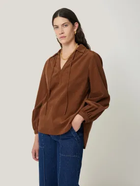 Corduroy V Neck Top | Brown