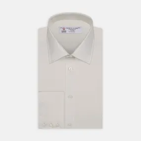 Cream Herringbone Superfine Cotton Shirt with T&A Collar and 3-Button Cuffs