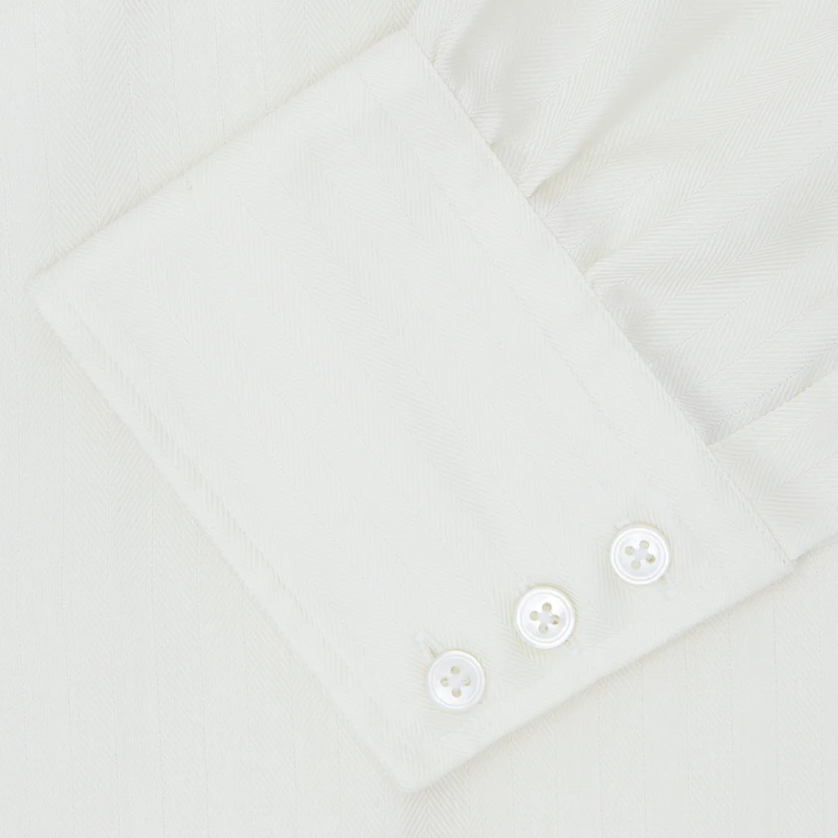 Cream Herringbone Superfine Cotton Shirt with T&A Collar and 3-Button Cuffs