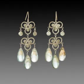 Double Filigree Chandelier Earrings with Moss Aquamarine Drops