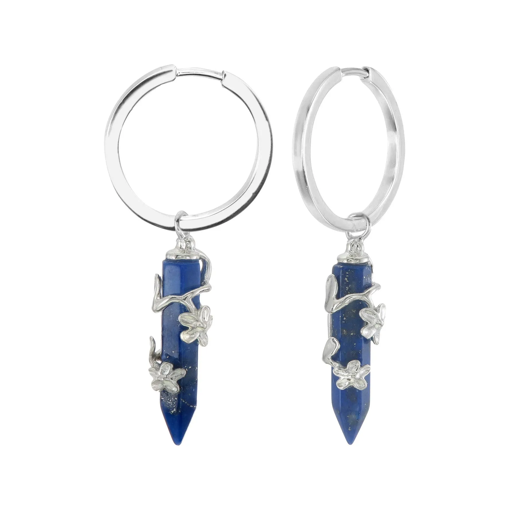 FLOWERING VINE HOOP EARRINGS - LAPIS LAZULI - SILVER