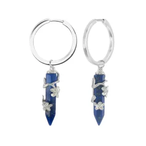 FLOWERING VINE HOOP EARRINGS - LAPIS LAZULI - SILVER