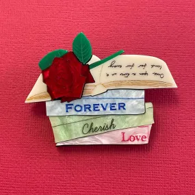 Forever Cherish Love Book Stack - Brooch