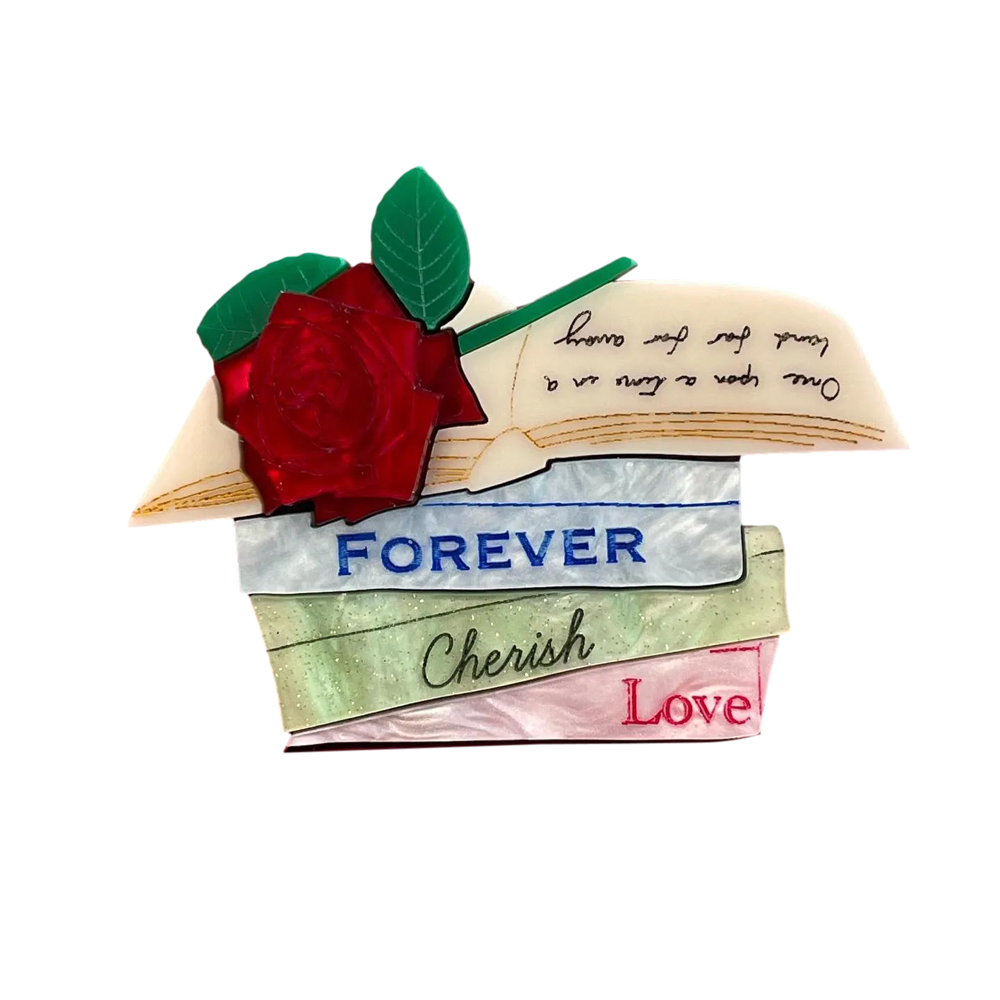 Forever Cherish Love Book Stack - Brooch