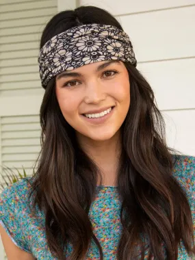 Full Boho Bandeau® Headband - Black White Daisies