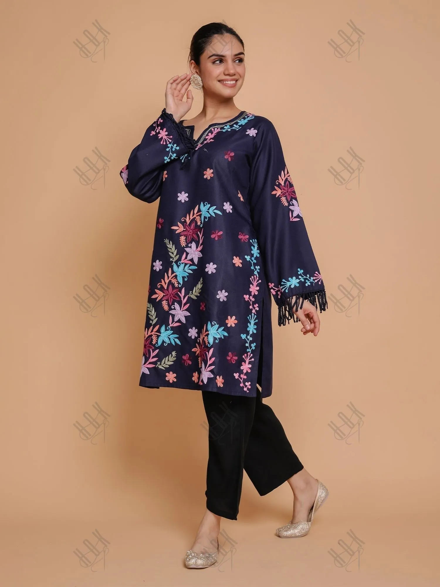 Gargi in Falak Kashmiri Long Kurta - Blue