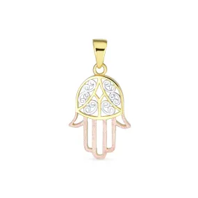 Genuine Tri Color 14K Gold Fatima Hand Of God Hamsa Pendant