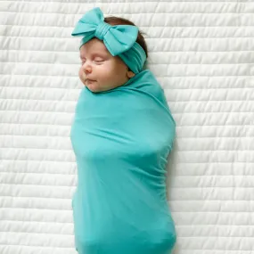 Glacier Turquoise Swaddle & Luxe Bow Headband Set