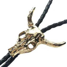 Gold Steer Skull Western Bolo Tie