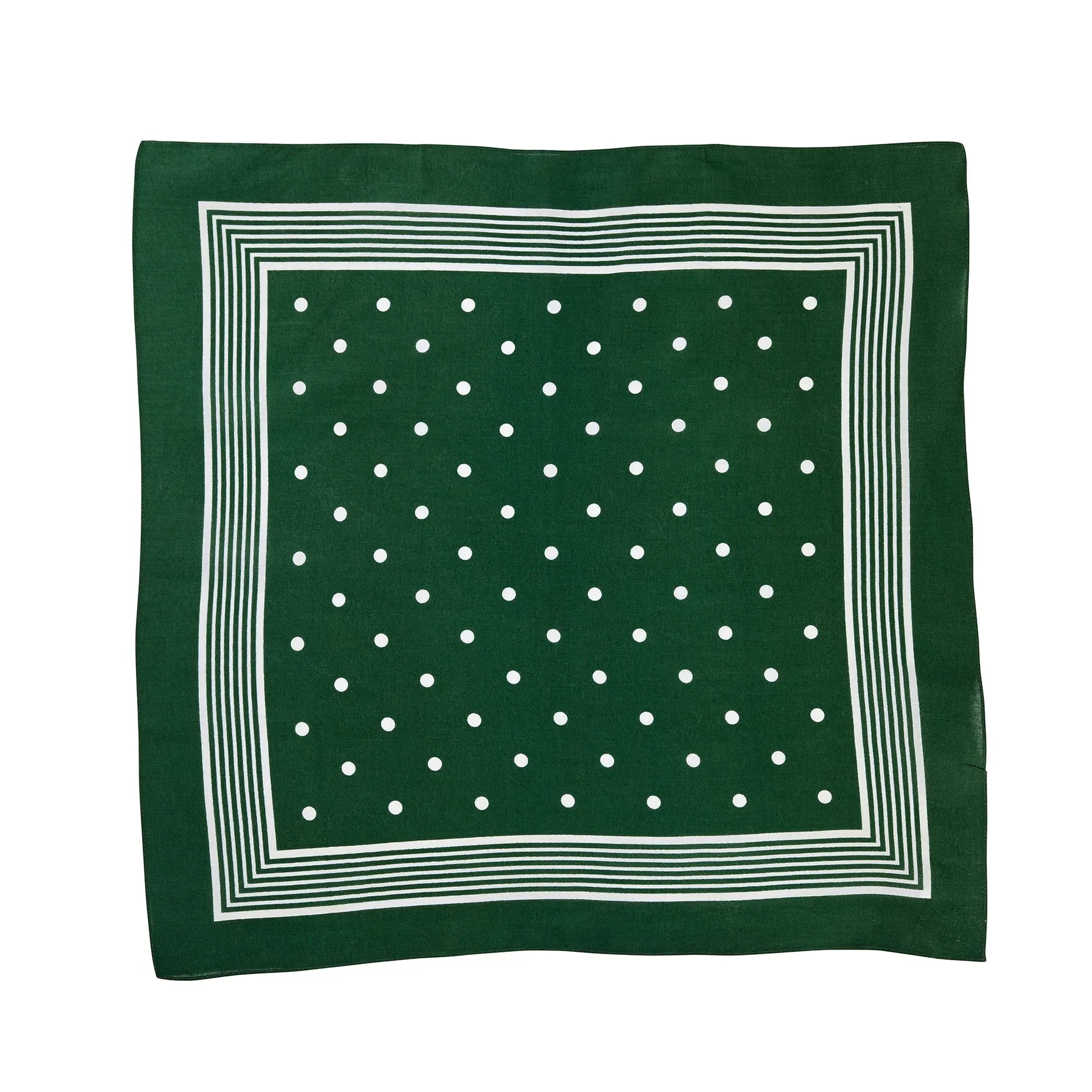 'Green with White Spot & Striped Border' Cotton Men's Handkerchief