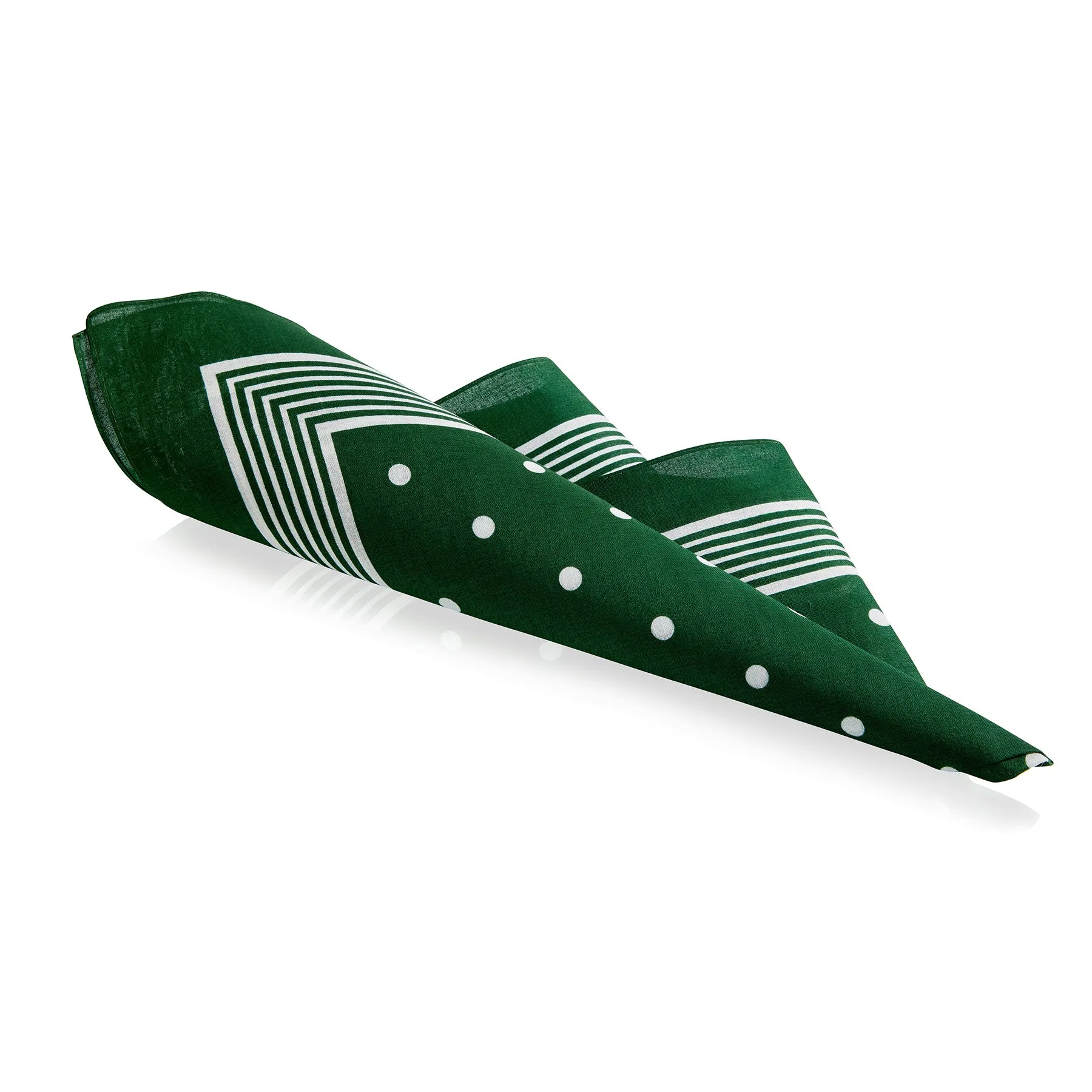 'Green with White Spot & Striped Border' Cotton Men's Handkerchief