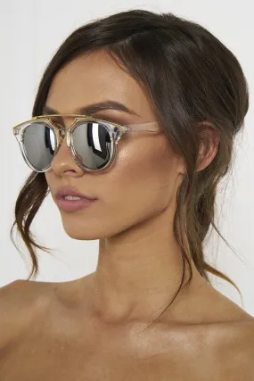 Honey Couture STACEY Gold & Clear Frame Silver Reflective Sunglasses