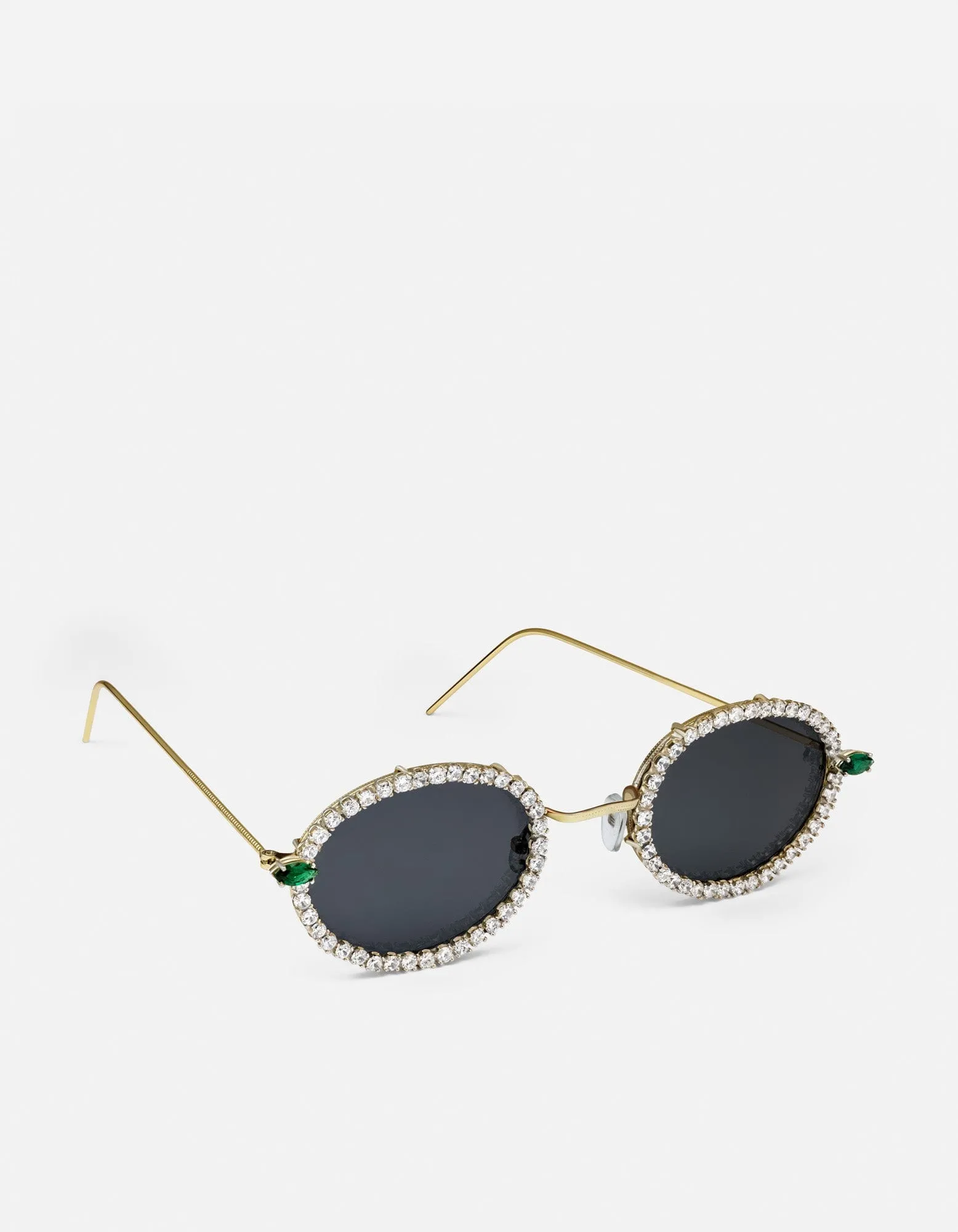 Jules Oval-Frame Sunglasses, Gold Vermeil/Diamonds & Emeralds