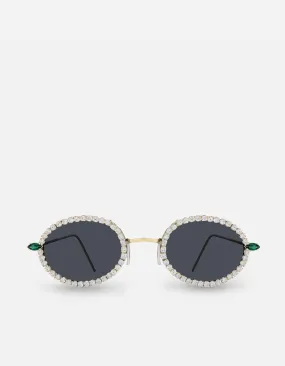 Jules Oval-Frame Sunglasses, Gold Vermeil/Diamonds & Emeralds