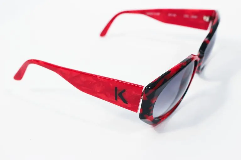 KRIZIA Vintage Black and Red Marbled Sunglasses Wide Frame Italy