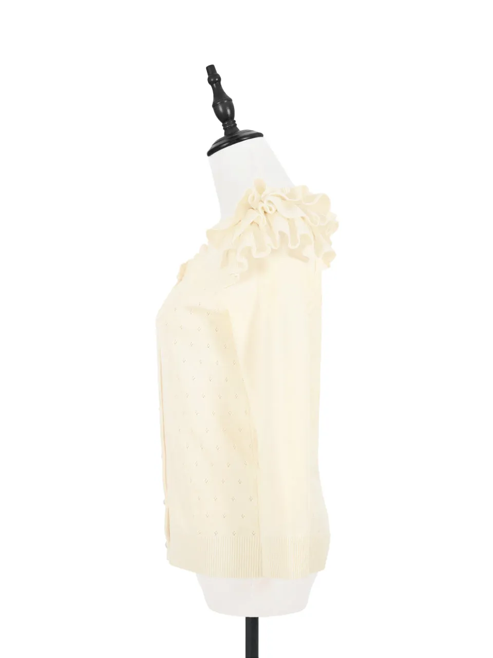 Last Chance! Ivory Tiered Ruffle Shoulder Pointelle Cardigan