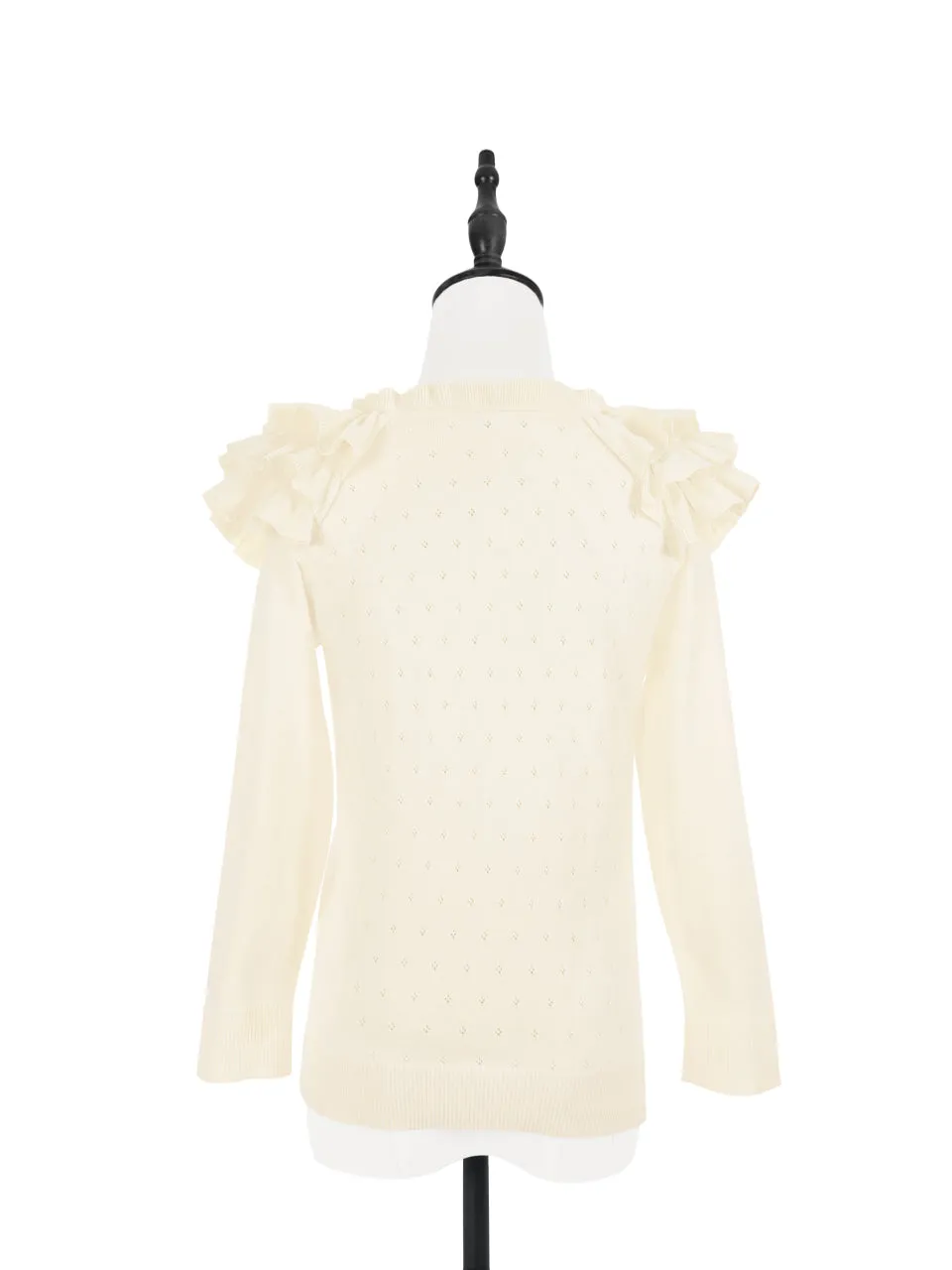 Last Chance! Ivory Tiered Ruffle Shoulder Pointelle Cardigan