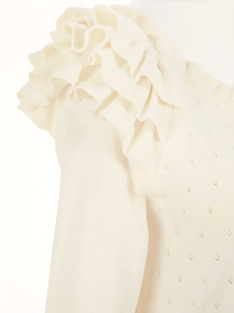 Last Chance! Ivory Tiered Ruffle Shoulder Pointelle Cardigan