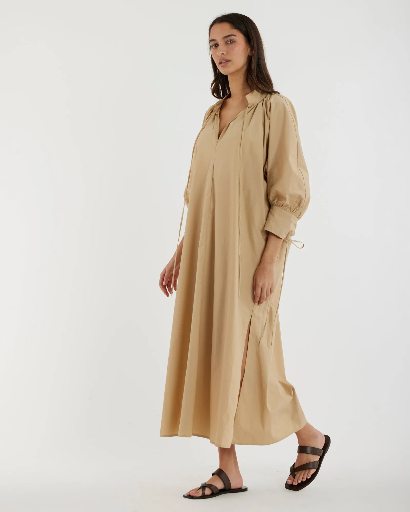 Marie Poplin Tie Dress - Sand