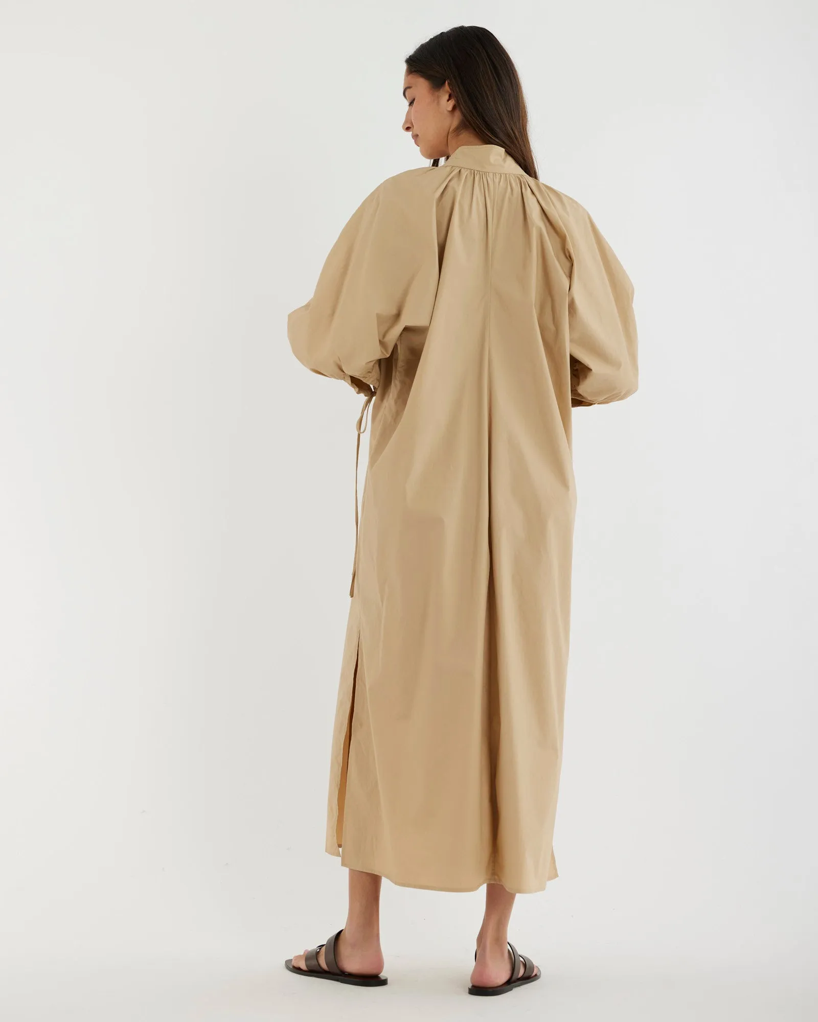 Marie Poplin Tie Dress - Sand