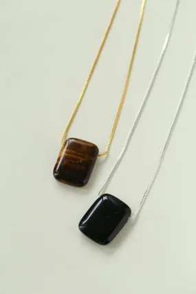 Niche Square Tiger's Eye Stone Obsidian Long Chain Necklace